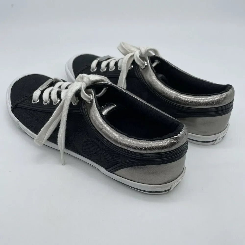 Coach New York Francesca C Monogram Lace Up Sneakers Women’s 8.5B Black/Silver